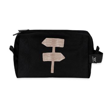 Woodland Signpost Wood Grain Graphic - Recycled Toiletry Zip Bag - black - Front