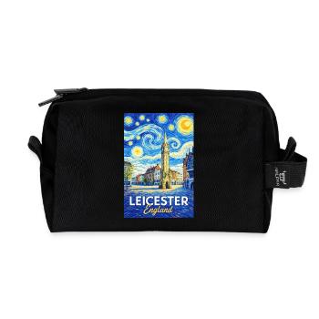 Leicester: England in Van Gogh style - Recycled Toiletry Zip Bag - black - Front