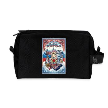 Russische Matroschka und Samowar - Recycelte Kulturtasche - Schwarz - Vorne