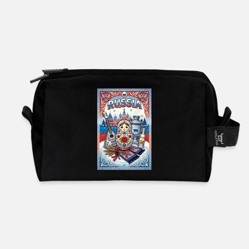Russische Matroschka und Samowar - Recycelte Kulturtasche - Schwarz