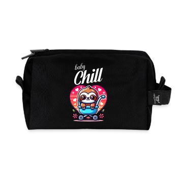 Cute Baby Sloth in Stroller Heart Design - Recycled Toiletry Zip Bag - black - Front
