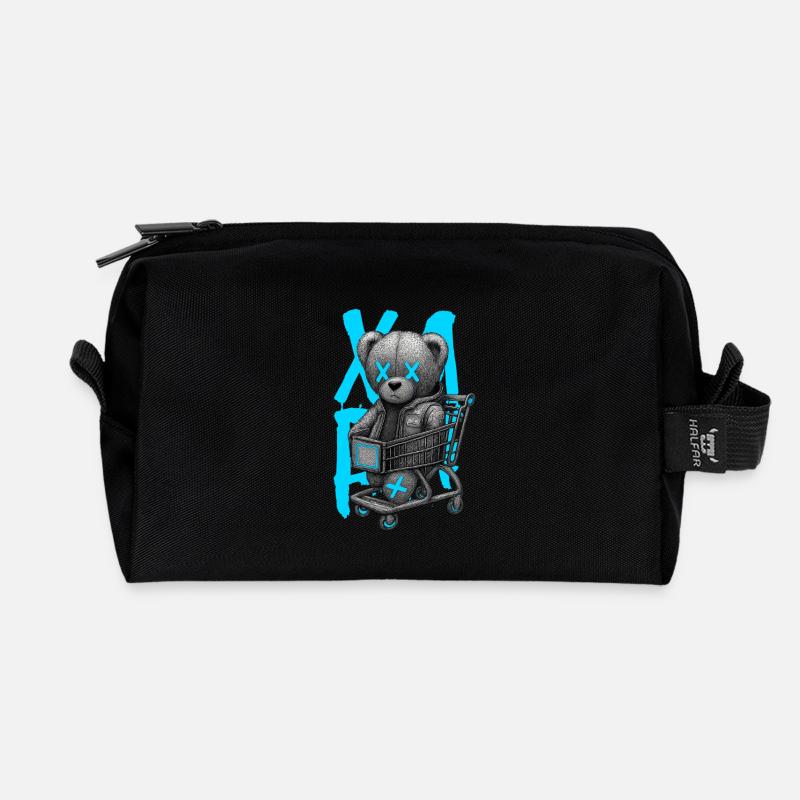 Teddybär in Neon-Trolley X - Recycelte Kulturtasche - Schwarz