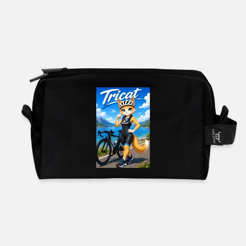 Tricat: Katze im Triathlon Outfit - Recycelte Kulturtasche - Schwarz