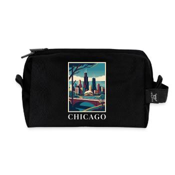 Chicago Illinois Poster Skyline Deco Vista - Recycled Toiletry Zip Bag - black - Front