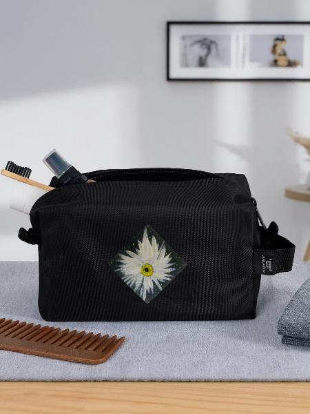 Edelweiss-black-white design - Recycled Toiletry Zip Bag - black - Front