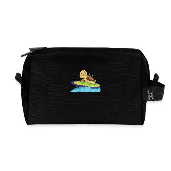Turtle on surfboard - Recycled Toiletry Zip Bag - black - Front