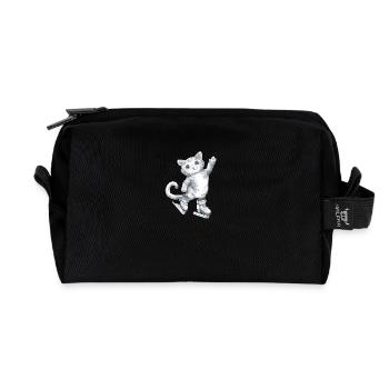 Katze auf Schlittschuhen Zeichnung - Recycelte Kulturtasche - Schwarz - Vorne