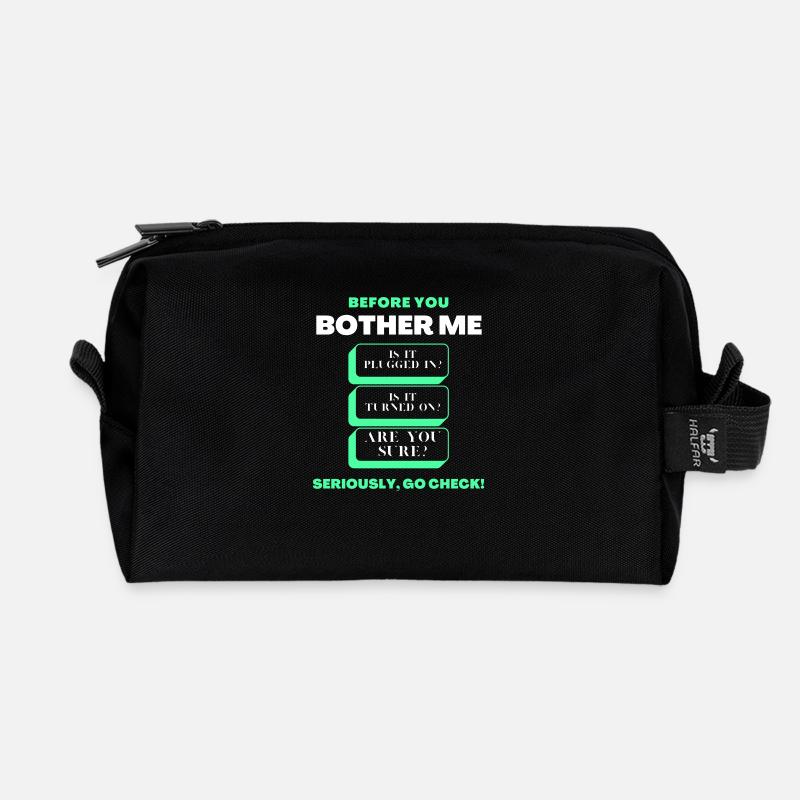 Before You Bother Me Funny Tech Support Checklist - Recycled Toiletry Zip Bag - black