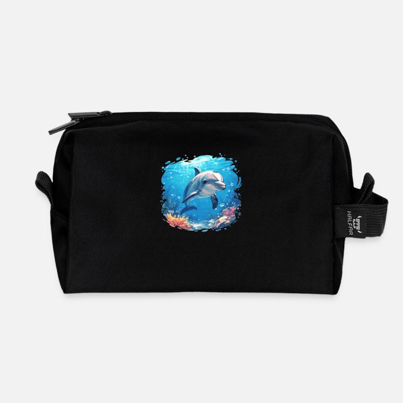 Dolphin Delfine Delfin - Recycelte Kulturtasche - Schwarz