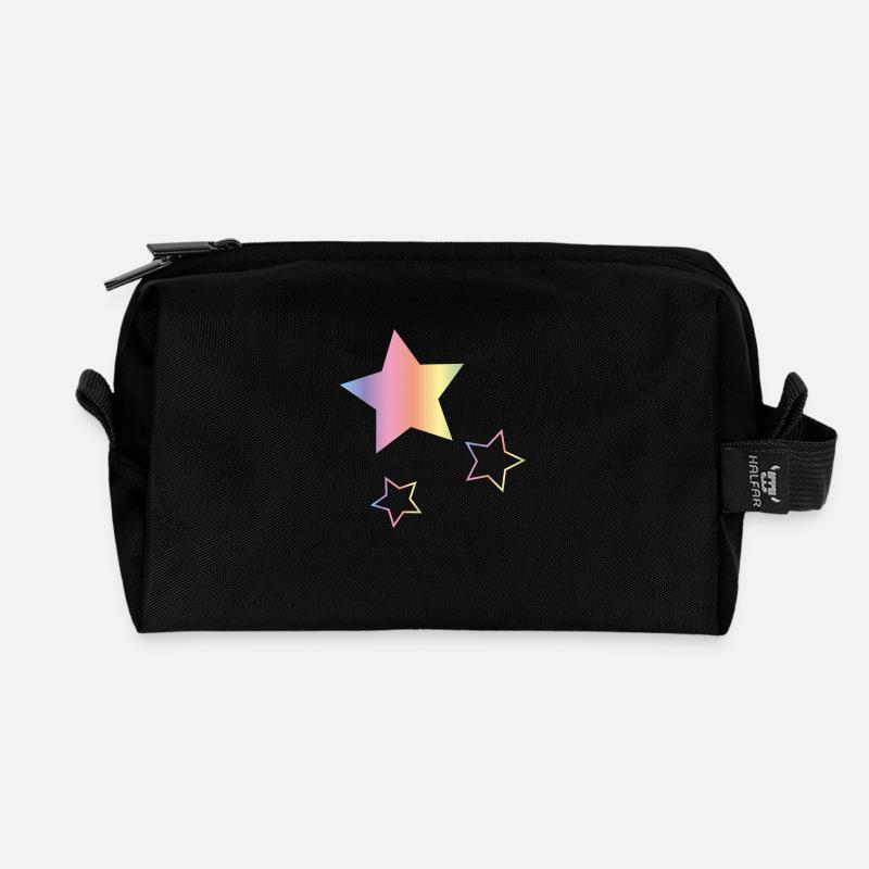 Regenbogen Sterne - Recycelte Kulturtasche - Schwarz