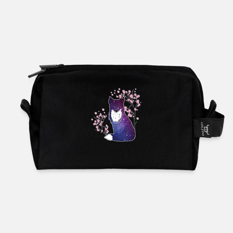 Fox Japanese Cherry Blossoms Gift - Recycled Toiletry Zip Bag - black