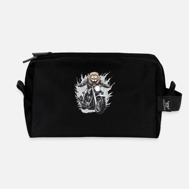 Motorrad Biker Löwe - Recycelte Kulturtasche - Schwarz