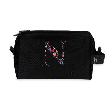 Personalisierter Blumenbuchstabe n - Geschenkidee - Recycelte Kulturtasche - Schwarz - Vorne