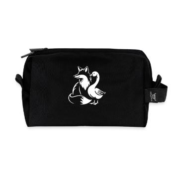 Fox and Goose in Friendship Love and Peace - Recycled Toiletry Zip Bag - black - Front