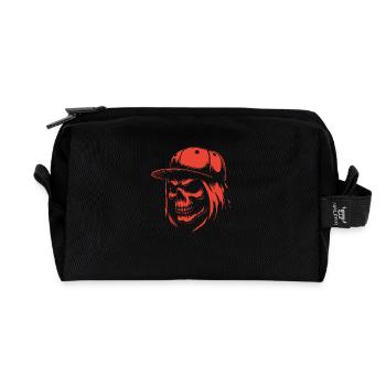 Crâne cool avec cheveux longs et casquette de baseball - Trousse de toilette en tissu recyclé - noir - Devant