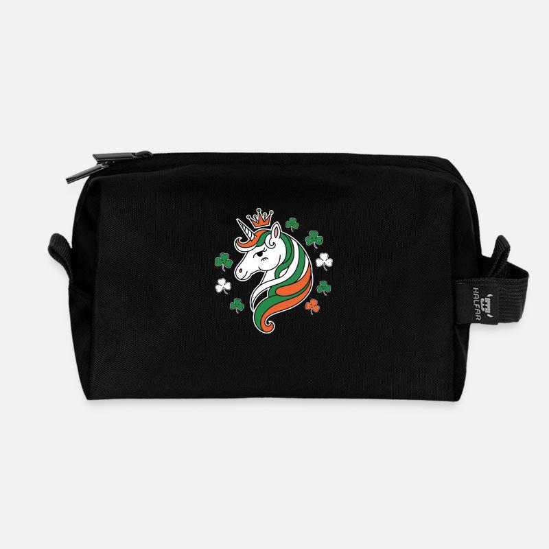 St. Patrick's Day Unicorn - Recycled Toiletry Zip Bag - black