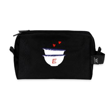 Lettre E bols breton - Trousse de toilette en tissu recyclé - noir - Devant