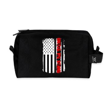 Distressed American Flag with AMERICAN - Recycled Toiletry Zip Bag - black - Front