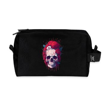 Totenkopf mit roten Blumen - Recycelte Kulturtasche - Schwarz - Vorne