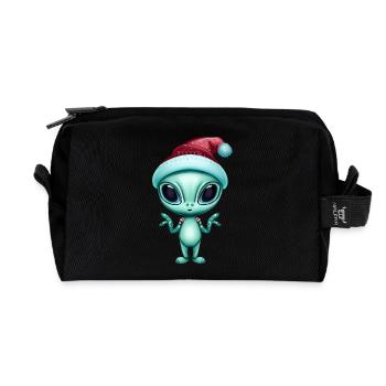 Christmas alien with Santa hat - Recycled Toiletry Zip Bag - black - Front