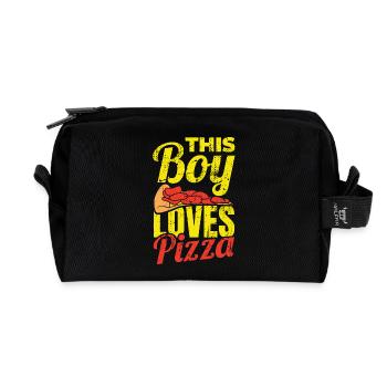 This boy loves pizza - Recycled Toiletry Zip Bag - black - Front