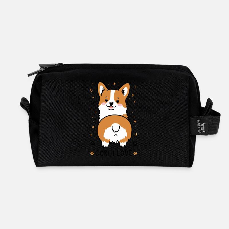 Corgi Love - Recycled Toiletry Zip Bag - black