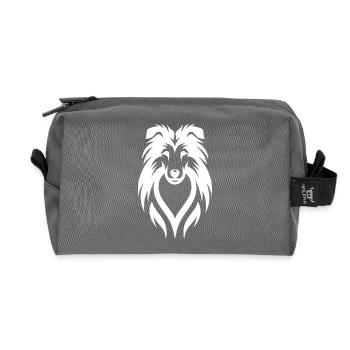 Dog portrait long-haired dog in tribal style - Recycled Toiletry Zip Bag - anthracite - Front