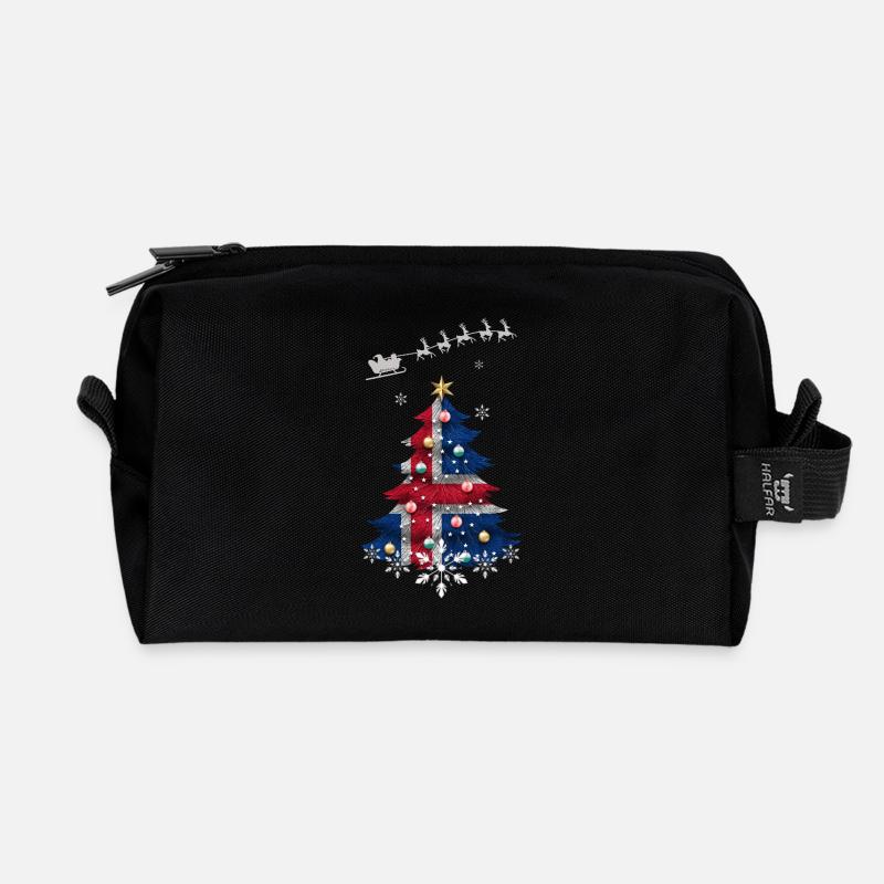 Sapin de Noël avec drapeau islandais - Trousse de toilette en tissu recyclé - noir