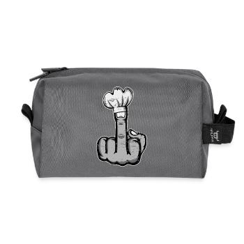Middle Finger Stinky Finger Chef's Hat Design - Recycled Toiletry Zip Bag - anthracite - Front