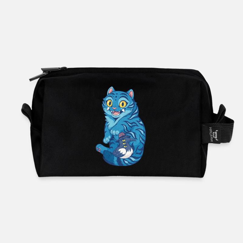 Blue Tiger with Little Bird Magic - K-Pop Demon - Recycled Toiletry Zip Bag - black