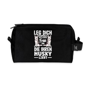 Drôle Husky Husky Propriétaire Husky Propriétaire Cadeau - Trousse de toilette en tissu recyclé - noir - Devant
