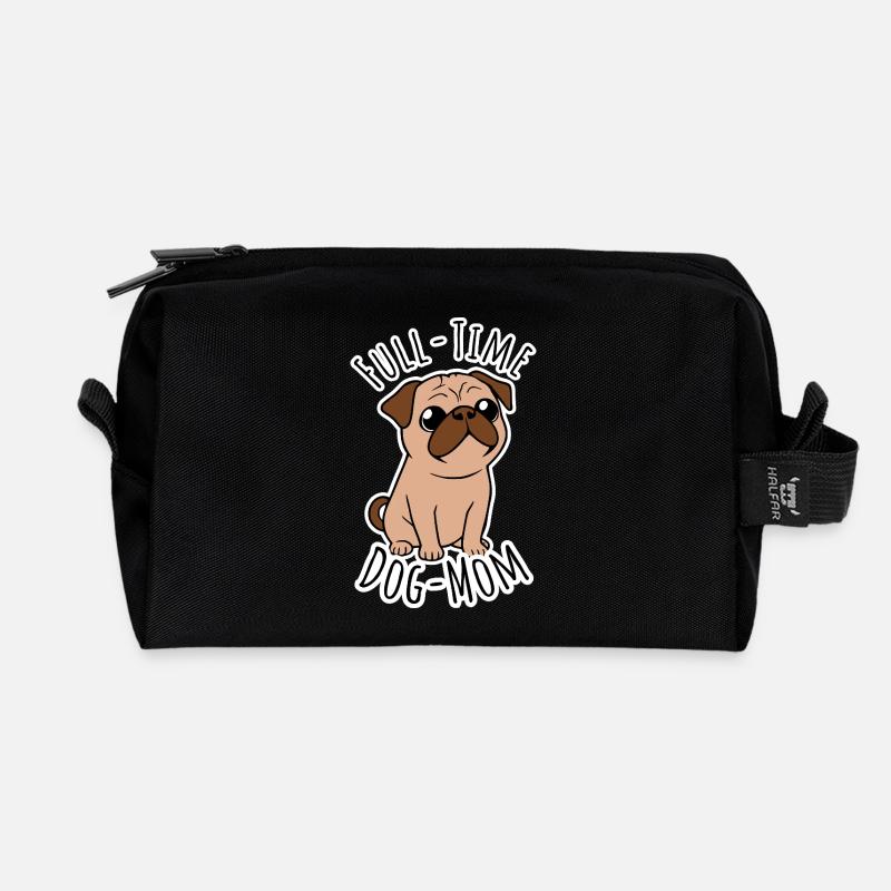 Vollzeit Mops Mama - Full Time Dog Mom - Recycelte Kulturtasche - Schwarz