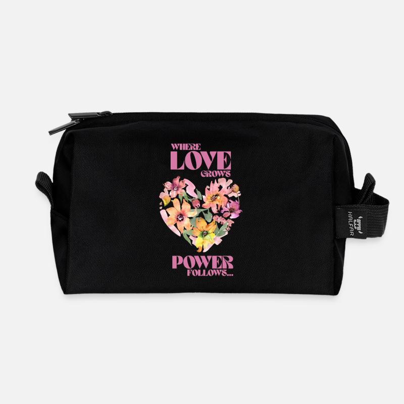 Where Love Grows, Love Follows - Recycled Toiletry Zip Bag - black