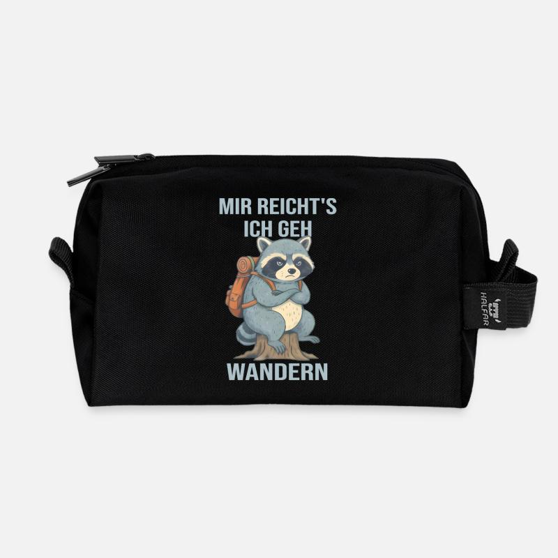 Wandernder Waschbär Mir reichts ich geh wandern - Recycelte Kulturtasche - Schwarz