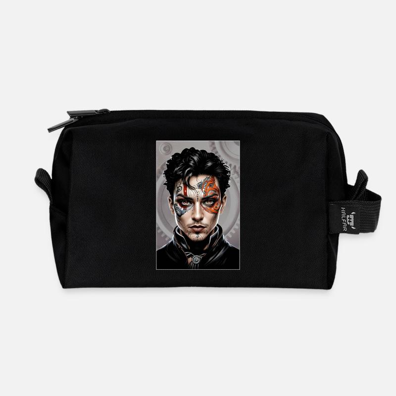 Steampunk Boy 05 - Recycled Toiletry Zip Bag - black