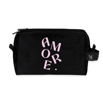 Pink Amore Text Design - Recycled Toiletry Zip Bag - black - Front