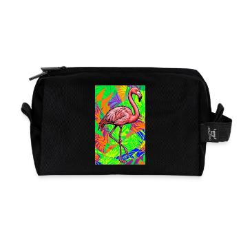 flamingo - Recycled Toiletry Zip Bag - black - Front
