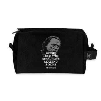 Citation de Charles Bukowski sur la lecture de livres - Trousse de toilette en tissu recyclé - noir - Devant