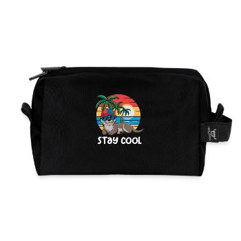 Loutre fraîche avec des lunettes de soleil sur la plage - Trousse de toilette en tissu recyclé - noir - Devant
