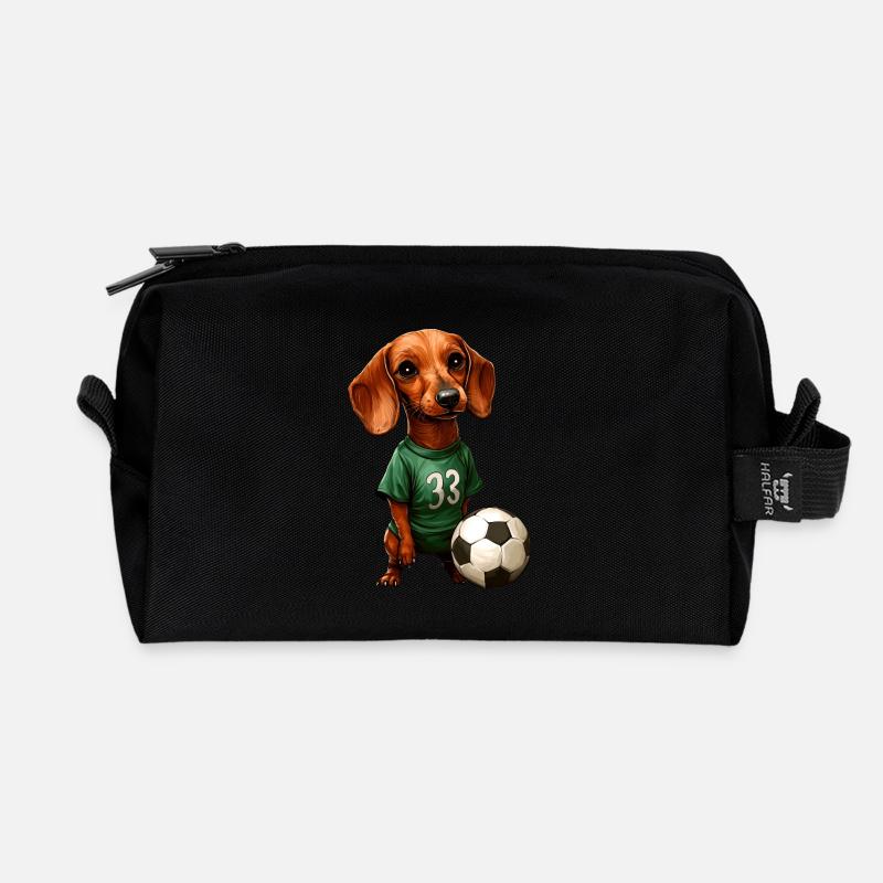 Fussballer Dackel - Recycelte Kulturtasche - Schwarz