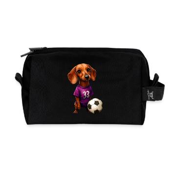 Dachshund Football - Recycled Toiletry Zip Bag - black - Front