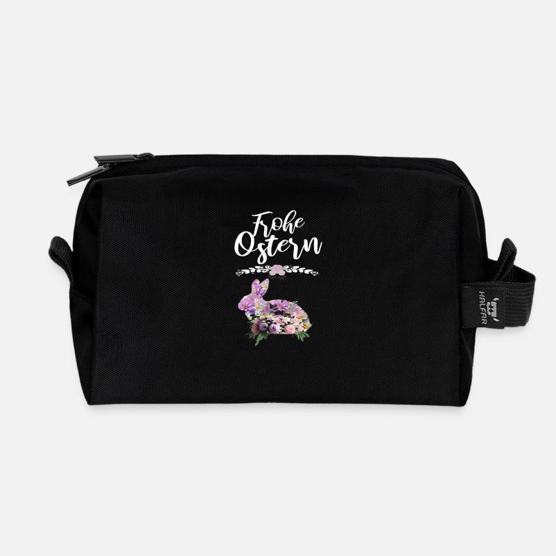 Frohe Ostern Blumen Osterhase - Recycelte Kulturtasche - Schwarz