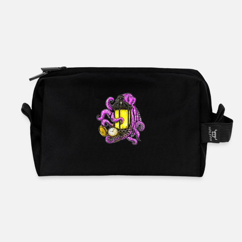 steampunk octopus - Recycled Toiletry Zip Bag - black