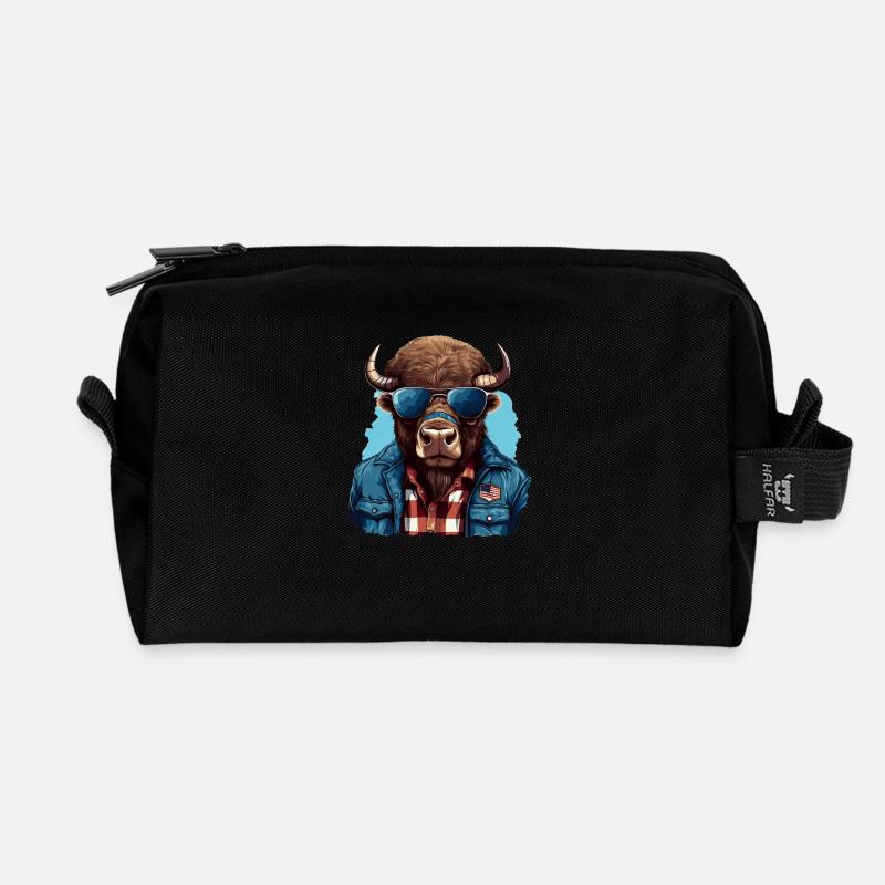 Amerikanischer Bison im Streetstyle-Stil - Recycelte Kulturtasche - Schwarz