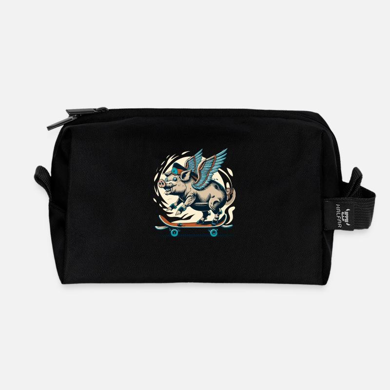 Pig on deck - Recycled Toiletry Zip Bag - black