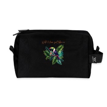 Wild & Free Toucan Illustration - Recycled Toiletry Zip Bag - black - Front