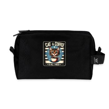 Katze und Kaffee ist alles was ich brauche - Recycelte Kulturtasche - Schwarz - Vorne