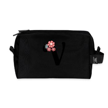Lettre v fleurs minimalistes - Trousse de toilette en tissu recyclé - noir - Devant