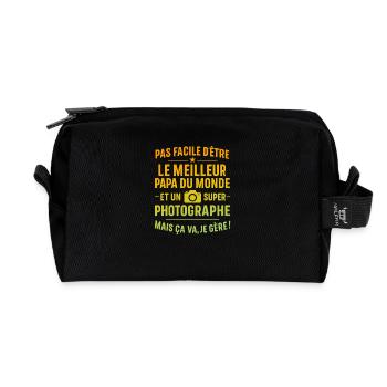 Pas facile photographe idée cadeau fête des pères - Trousse de toilette en tissu recyclé - noir - Devant
