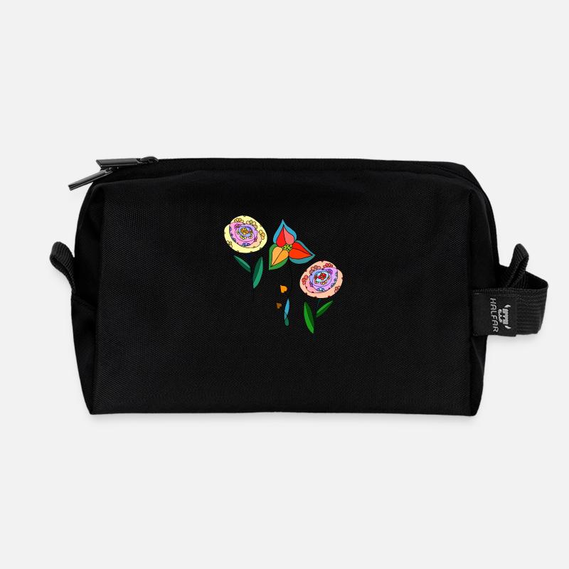 Blumen - Recycelte Kulturtasche - Schwarz